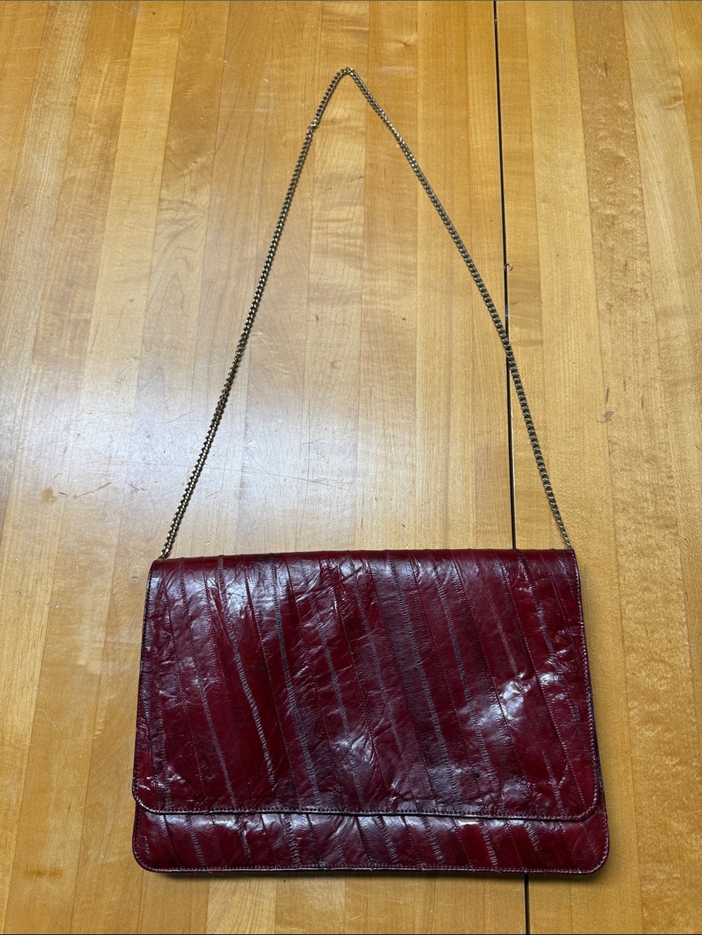 Vintage Burgundy Eel? Shoulder Bag with Chain Strap